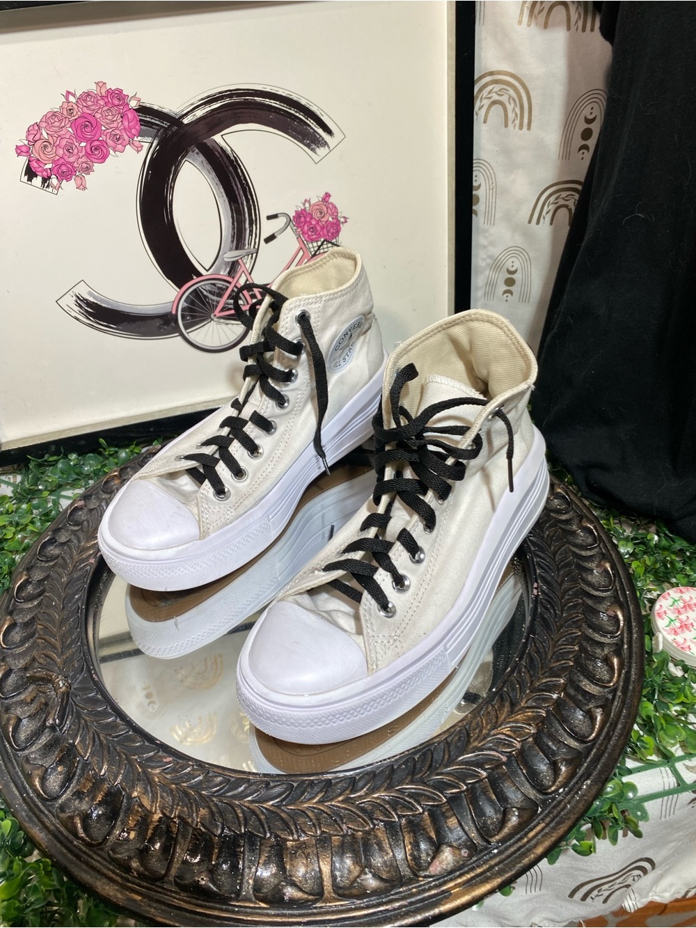 Converse Cream High-Top Sneakers with Black Laces Chuck Taylor